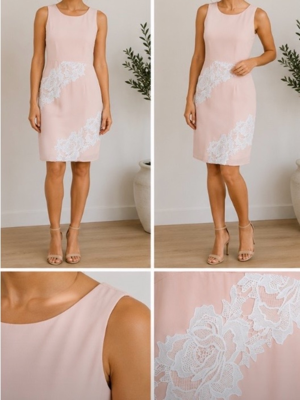 ASOS Jovonnista Blush Pink Lace Appliqué Shift Dress Size 8 Romantic Wedding